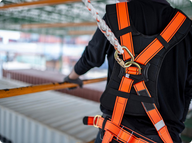 Worker with safety belt
